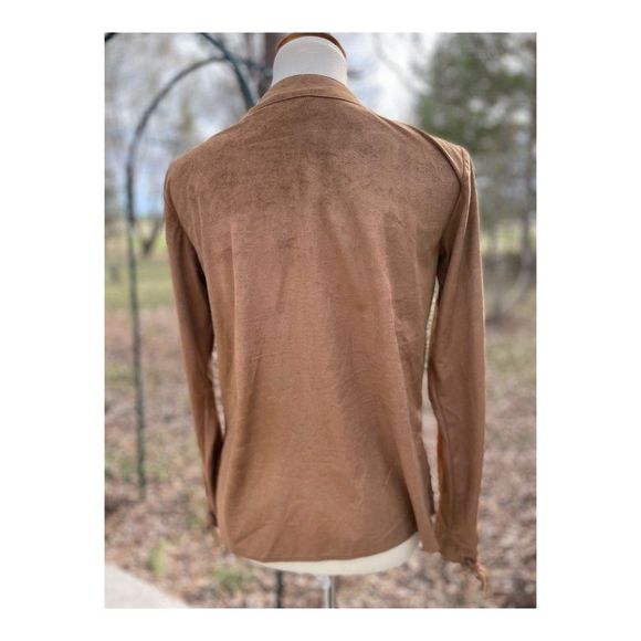 Bill Blass Vintage 90s Faux Suede Western Shirt Lace Up Neckline Long Sleeve S - Picture 8 of 10